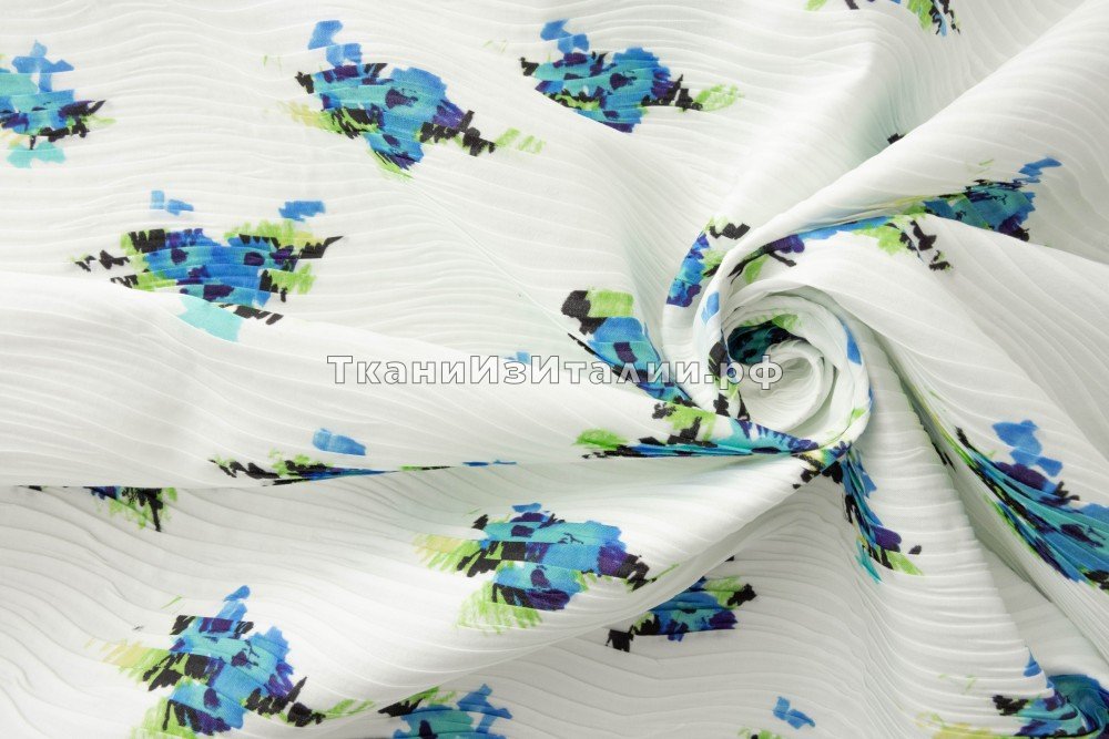 ткань белая ткань плиссе с цветами, костюмно-плательная хлопок цветы белая Италия