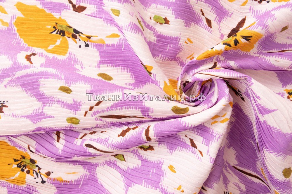 ткань ткань плиссе хлопок сиреневый, костюмно-плательная хлопок цветы фиолетовая Италия