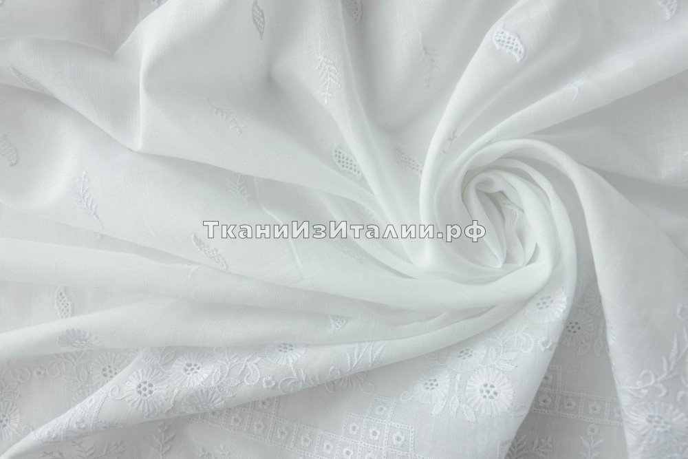 ткань хлопковое шитьё белого цвета, шитье хлопок цветы белая Италия