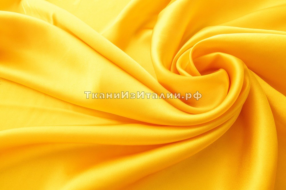 ткань ткань атлас желтый, атлас шелк однотонная желтая Италия
