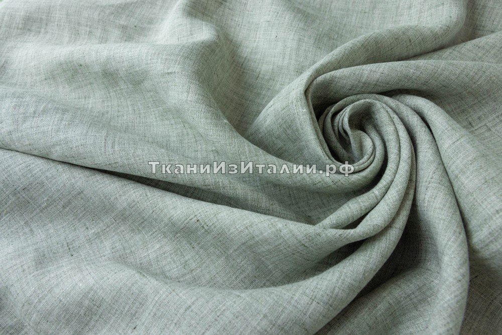 ткань ткань лен серо-зеленый меланж, костюмно-плательная лен однотонная серая Италия