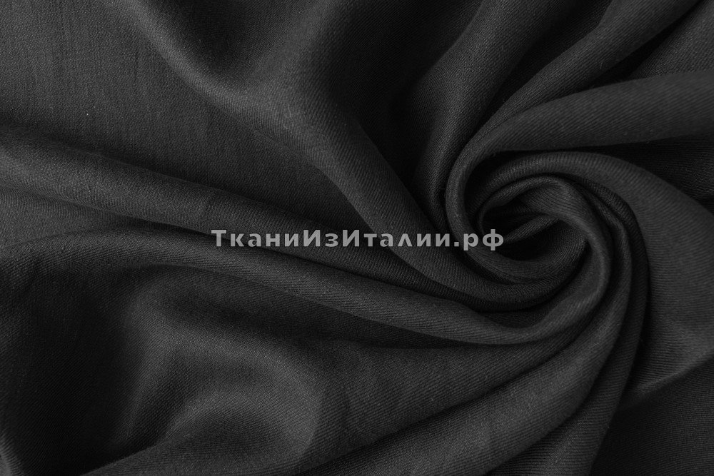 ткань ткань лен костюмный черного цвета, костюмно-плательная лен однотонная черная Италия