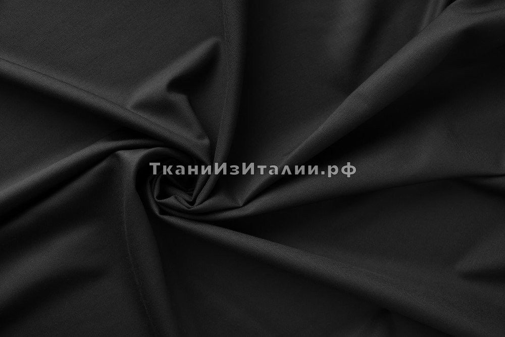 ткань черная шерсть саржевого плетения, костюмно-плательная шерсть однотонная черная Италия