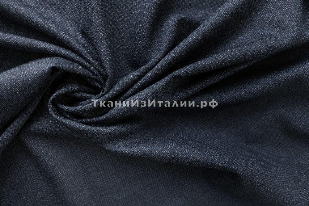 ткань сине-голубая шерсть меланж, костюмно-плательная шерсть однотонная синяя Италия