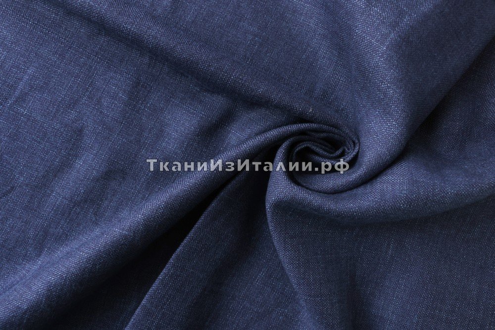 ткань синяя шерсть со льном, костюмно-плательная шерсть однотонная синяя Италия