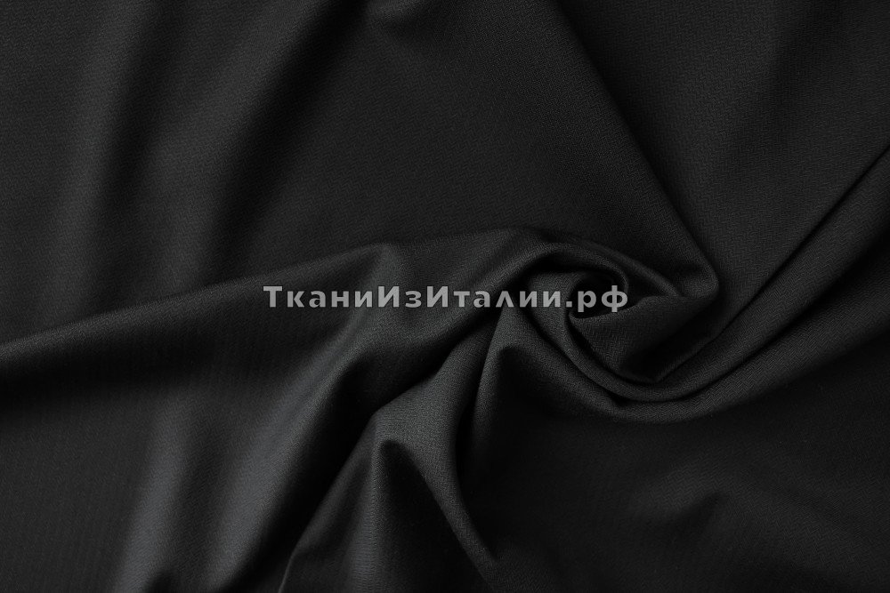 ткань черная жаккардовая шерсть, костюмно-плательная шерсть однотонная черная Италия