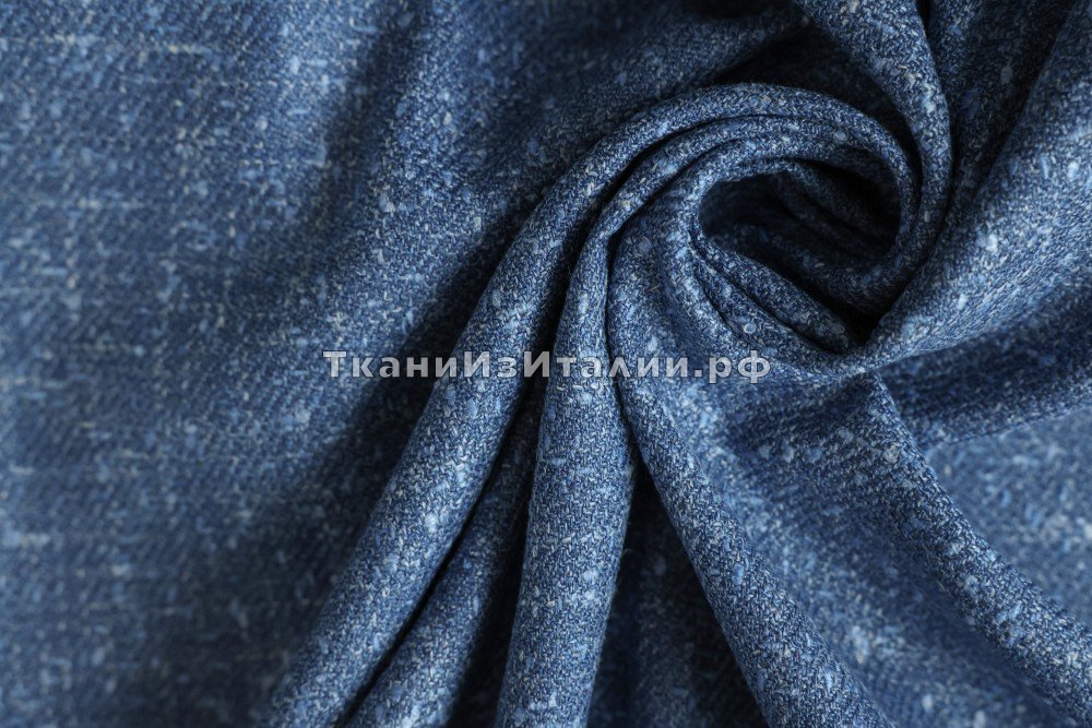 ткань голубой твид лен с шерстью, костюмно-плательная шерсть однотонная голубая Италия
