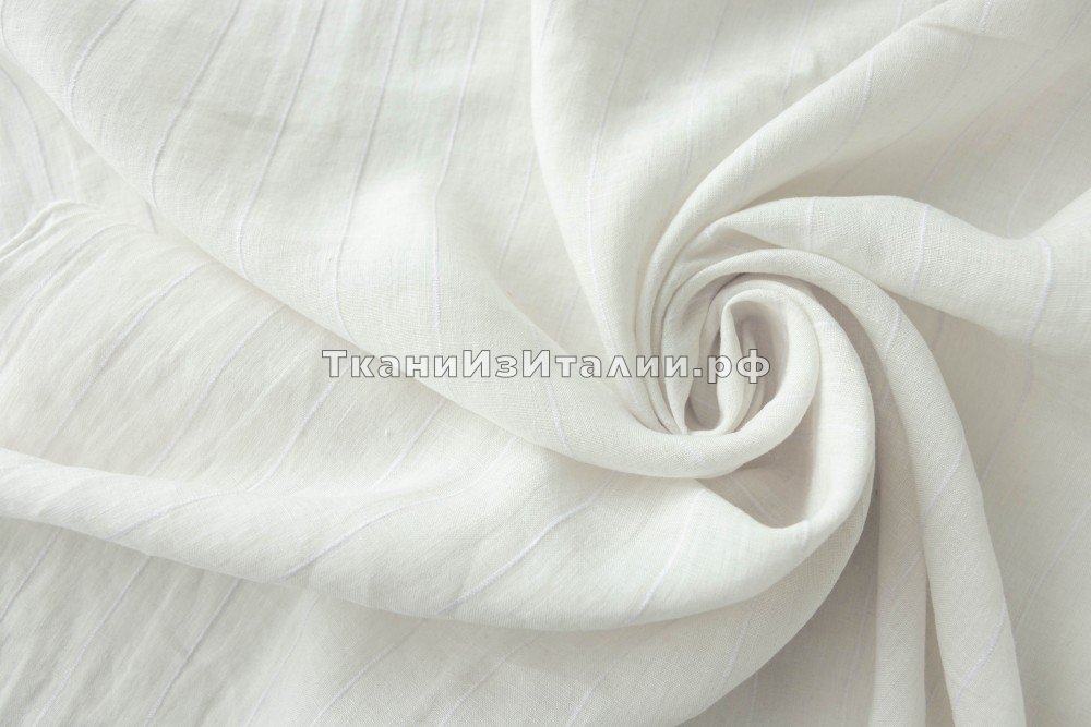 ткань белый лен в полоску, костюмно-плательная лен в полоску белая Италия