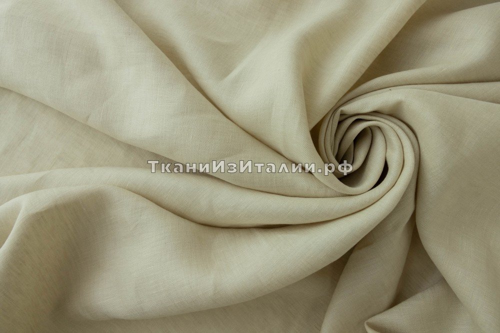 ткань лен натурального цвета в елочку, костюмно-плательная лен иные белая Италия