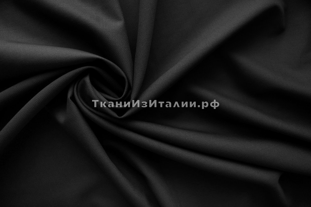 ткань черная шерсть пике, костюмно-плательная шерсть однотонная черная Италия