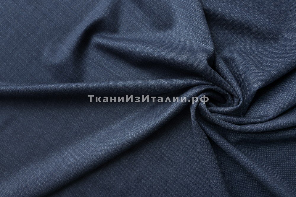 ткань синяя шерсть меланж, костюмно-плательная шерсть однотонная синяя Италия