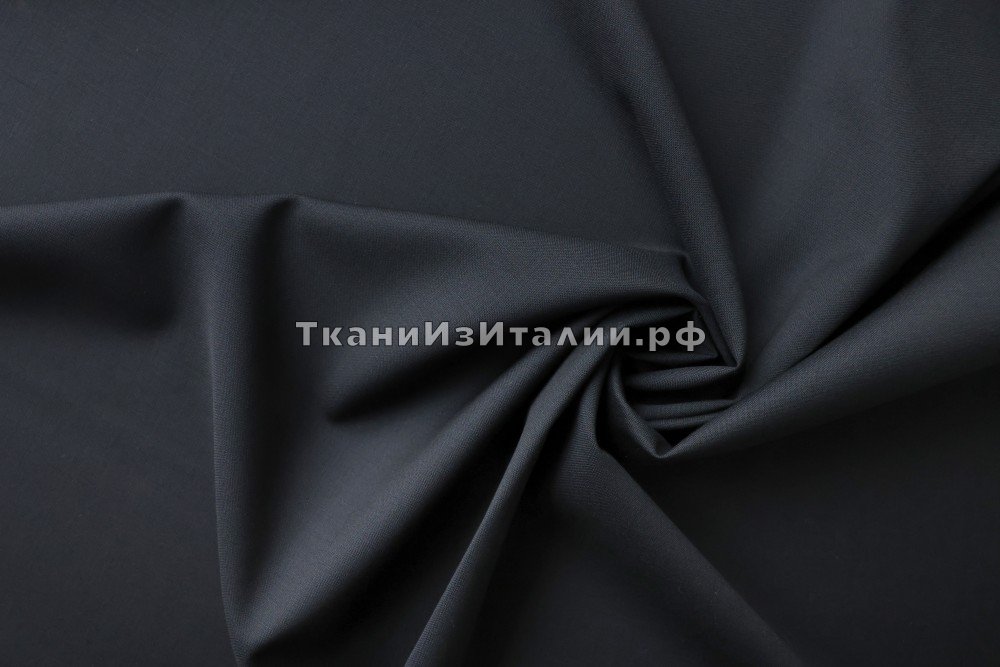 ткань черная шерсть с графитовым оттенком, костюмно-плательная шерсть однотонная черная Италия