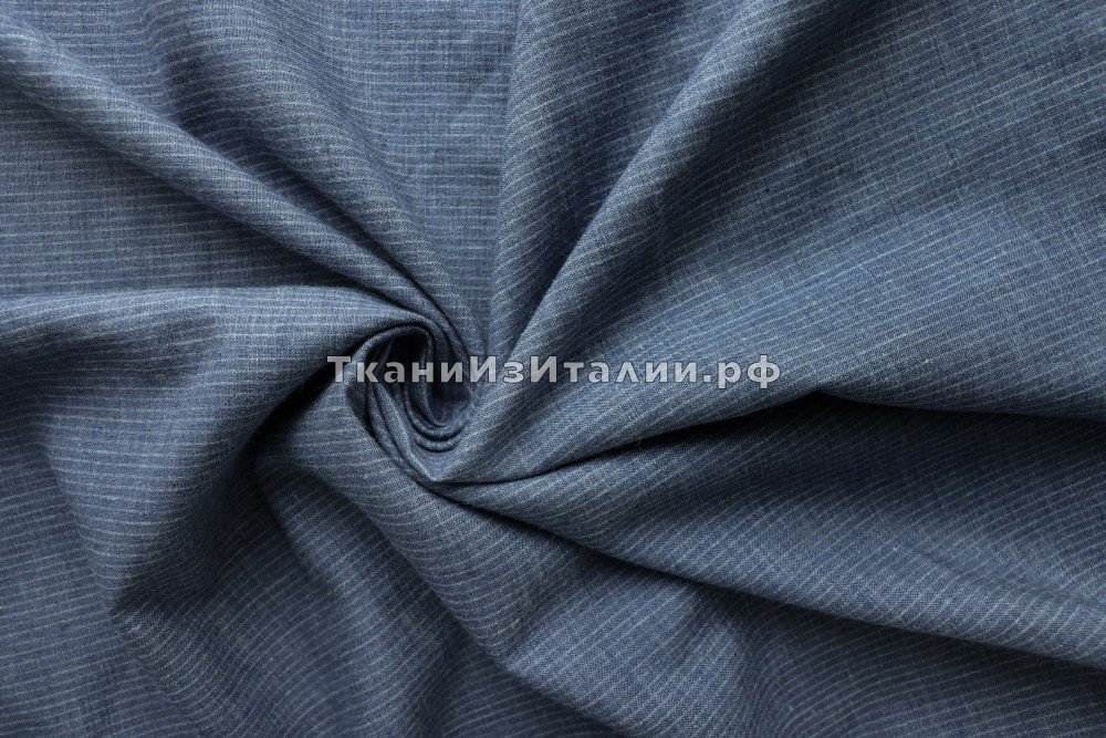 ткань пыльно-голубой хлопок со льном в полоску, костюмно-плательная хлопок в полоску голубая Италия