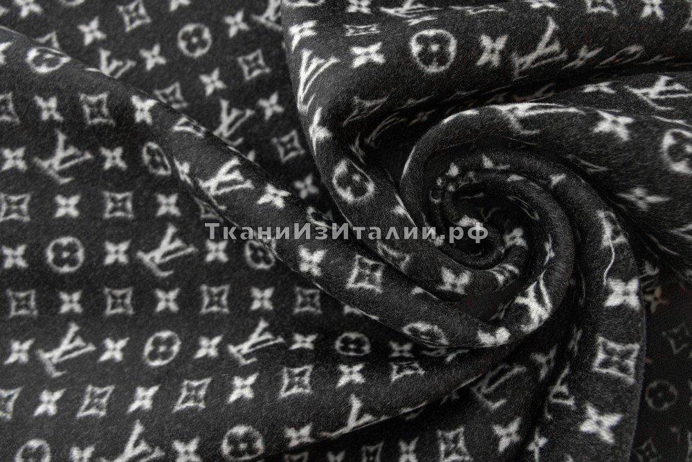 ткань черный двусторонний кашемир с логотипами, Италия