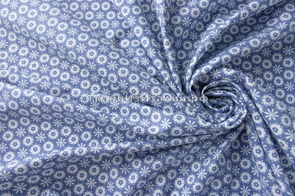 ткань пыльно-голубой с сиреневым оттенком хлопок в цветочек, Италия