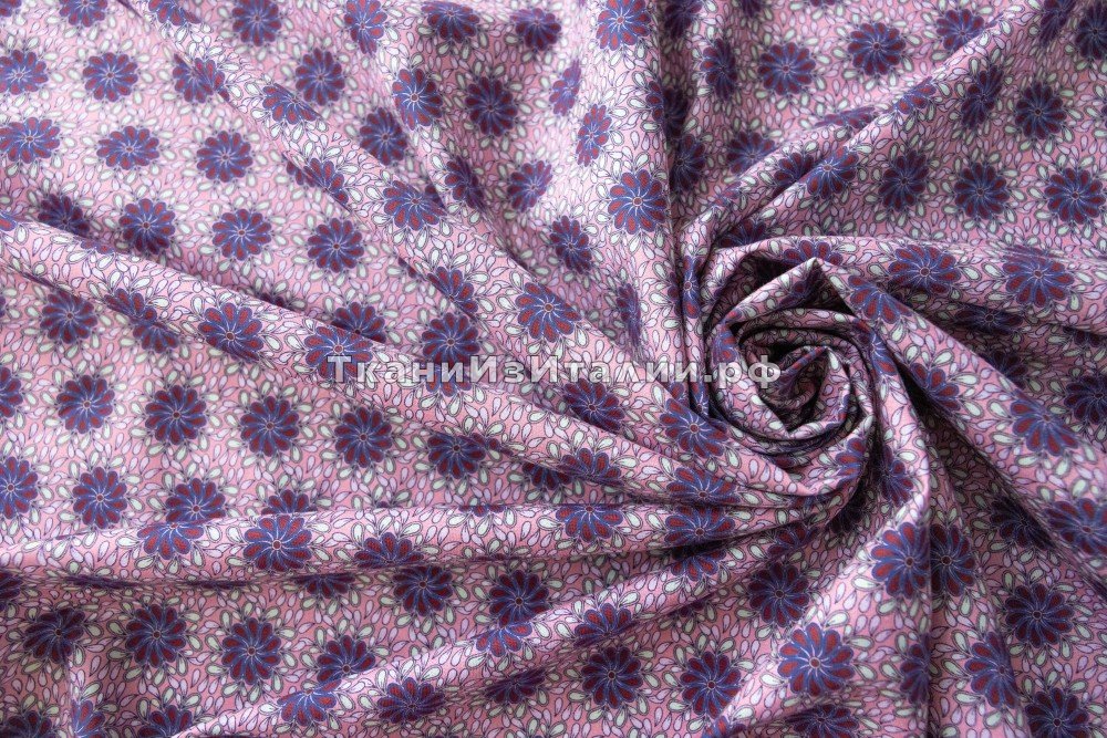 ткань розовый хлопок с фиолетовыми цветами, сорочечная хлопок цветы розовая Италия