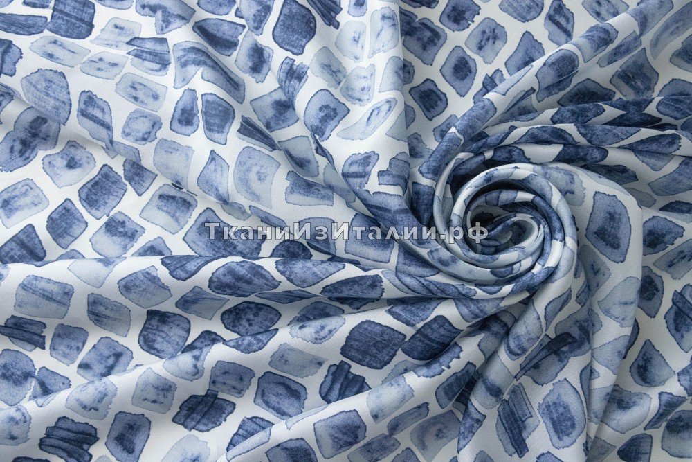 ткань белый твил с сине-голубыми квадратами, твил шелк иные белая Италия