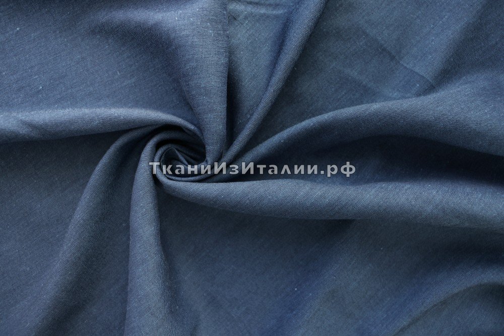 ткань лен темно-голубой, костюмно-плательная лен однотонная голубая Италия