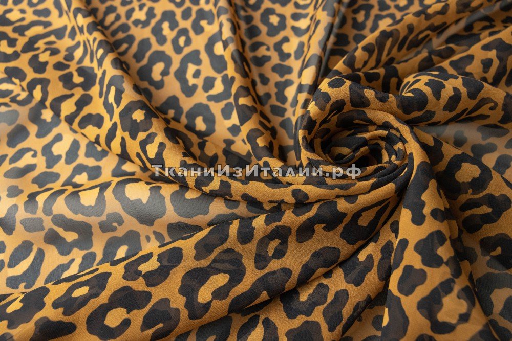 ткань светло-коричневый шифон леопард, шифон шелк леопард коричневая Италия