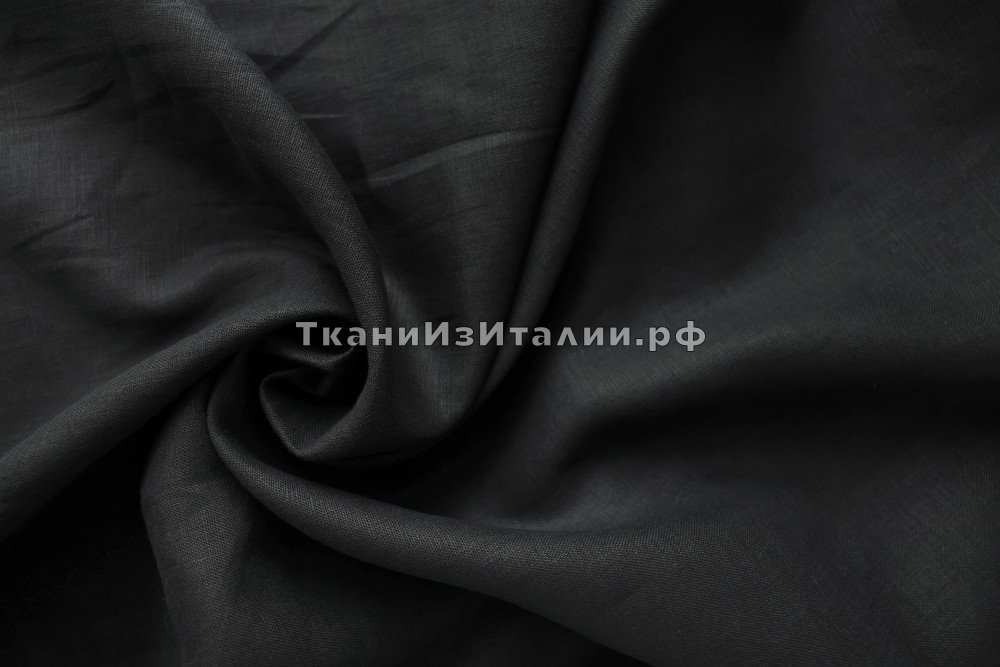 ткань лен черного цвета, костюмно-плательная лен однотонная черная Италия