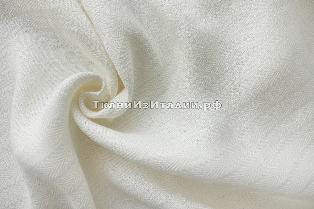 ткань белый лен в елочку, костюмно-плательная лен в полоску белая Италия