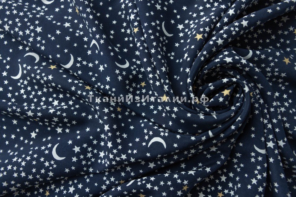 ткань синий крепдешин со звездами, Италия