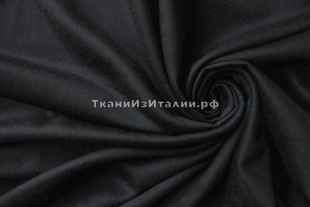 ткань черный кашемир с матовым лоском, костюмно-плательная кашемир однотонная черная Италия