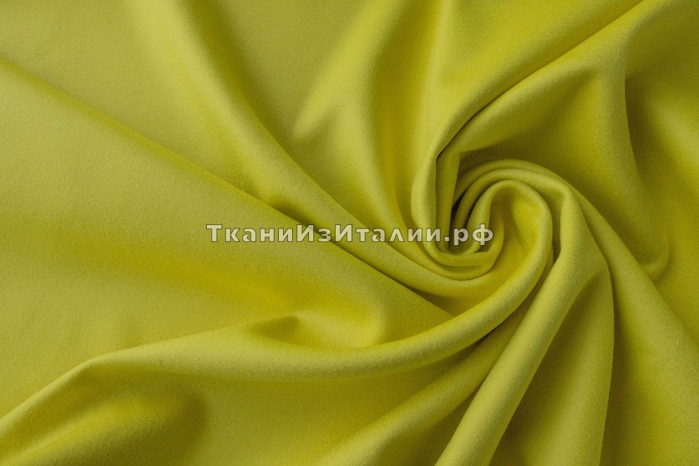 ткань двухслойная двусторонняя желтая пальтовая шерсть с кашемиром, пальтовые шерсть однотонная желтая Италия