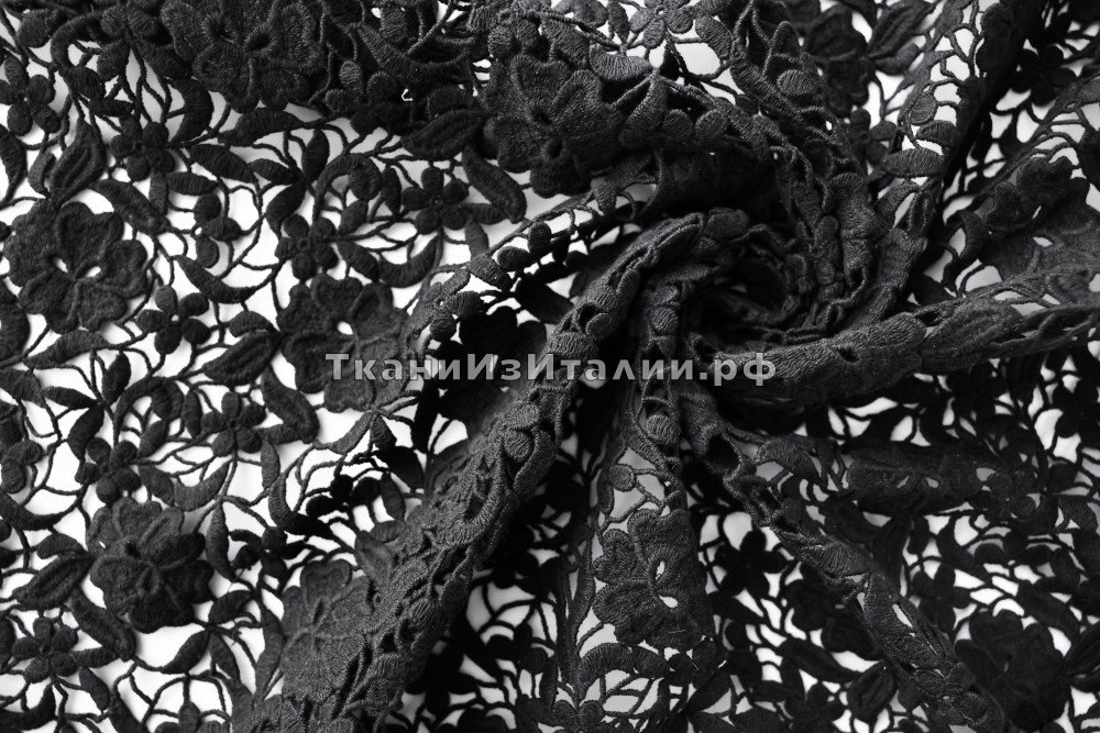 ткань черное кружево макраме, кружево хлопок цветы черная Италия
