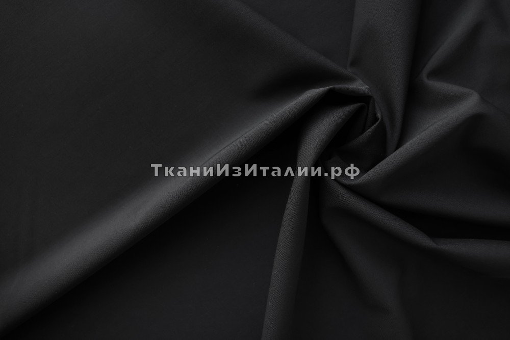 ткань черная шерсть с эластаном, костюмно-плательная шерсть однотонная черная Италия