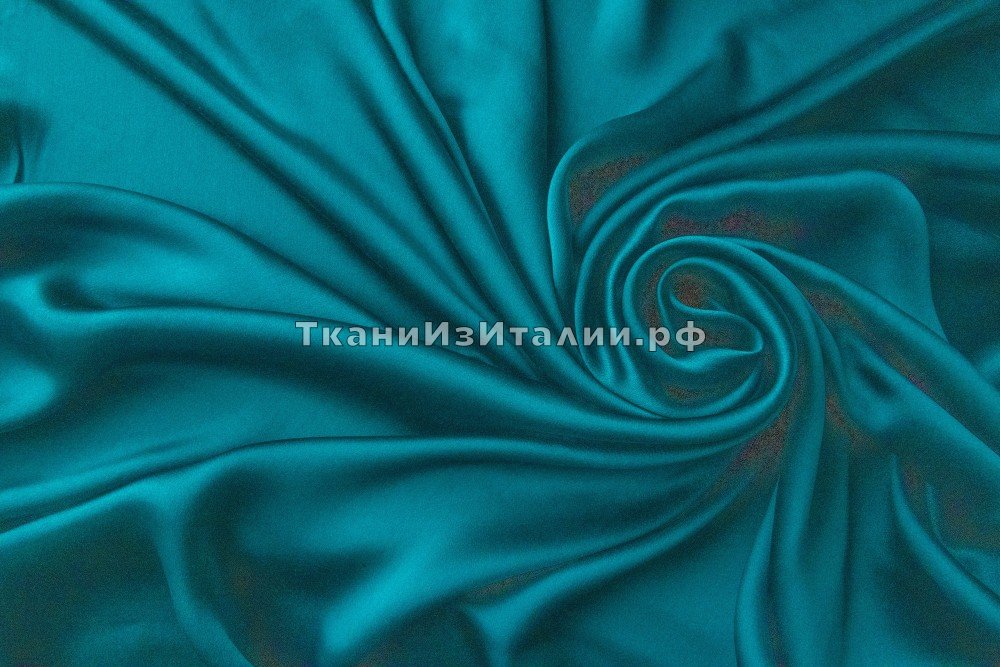 ткань шелковый сатин цвета морской волны с эластаном, сатин шелк однотонная зеленая Италия
