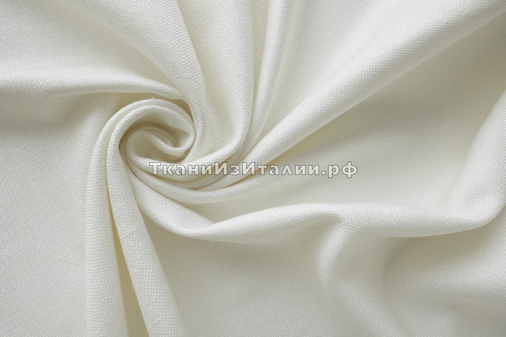 ткань лен с вискозой молочного цвета, костюмно-плательная лен однотонная белая Италия