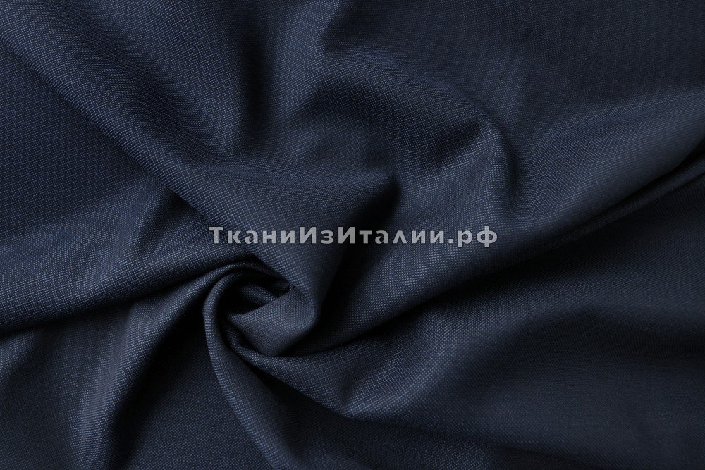 ткань костюмная синяя шерсть, костюмно-плательная шерсть однотонная синяя Италия