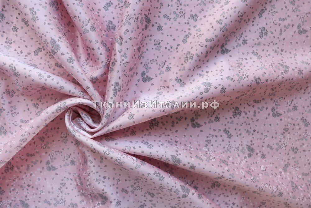 ткань хлопок с шелком розового цвета в мелкий цветочек, поплин хлопок цветы розовая Италия