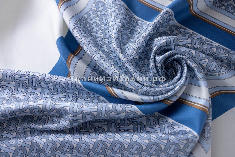 ткань бело-голубой шелк для платка, твил шелк иные голубая Италия
