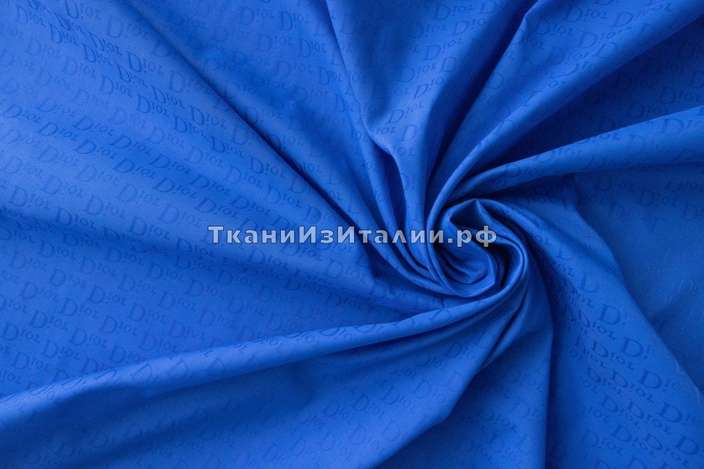 ткань голубая плащевка с логотипами, плащевка полиэстер однотонная голубая Италия