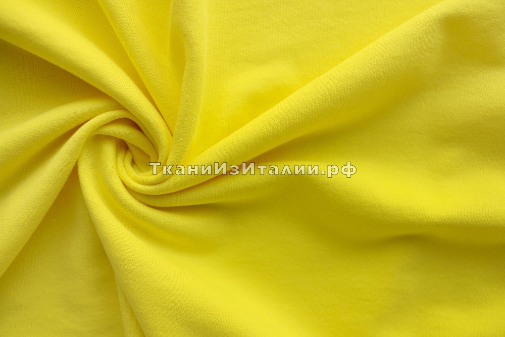 ткань трикотаж футер желтого цвета, футер хлопок однотонная желтая Италия