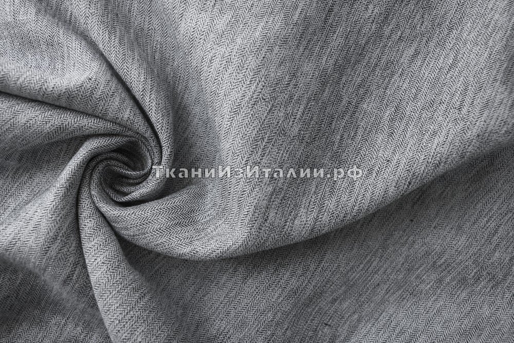 ткань серо-белый лен с вискозой в елочку, Италия