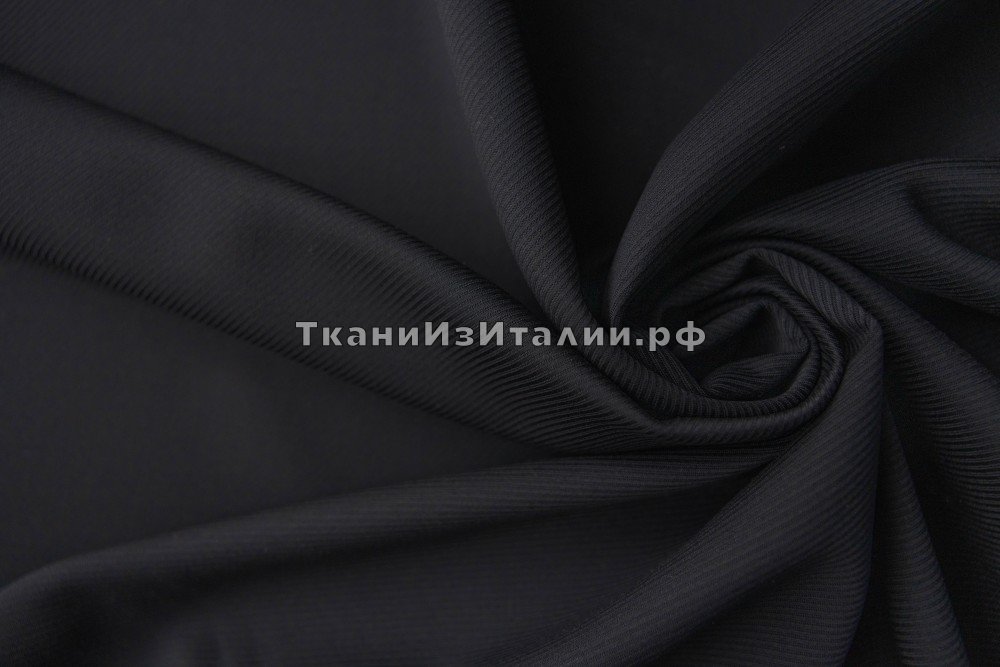 ткань плотная шерсть в рубчик, костюмно-плательная шерсть однотонная черная Италия