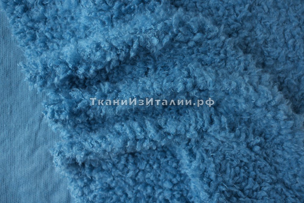 ткань искусственный мех голубого цвета, искусственный мех полиэстер однотонная голубая Италия