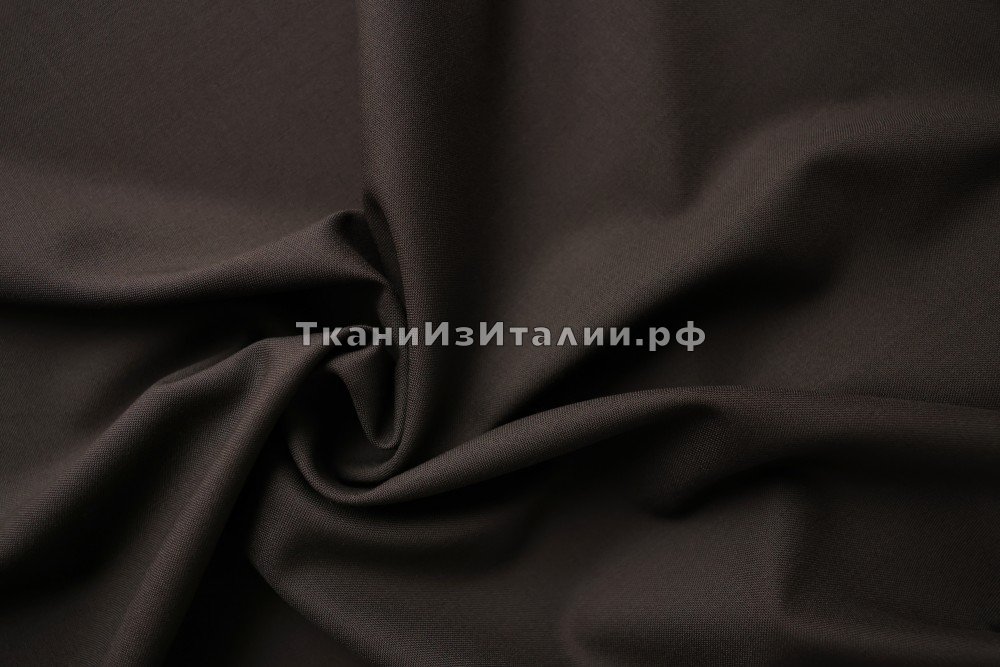 ткань шоколадная шерсть с эластаном, костюмно-плательная шерсть однотонная коричневая Италия