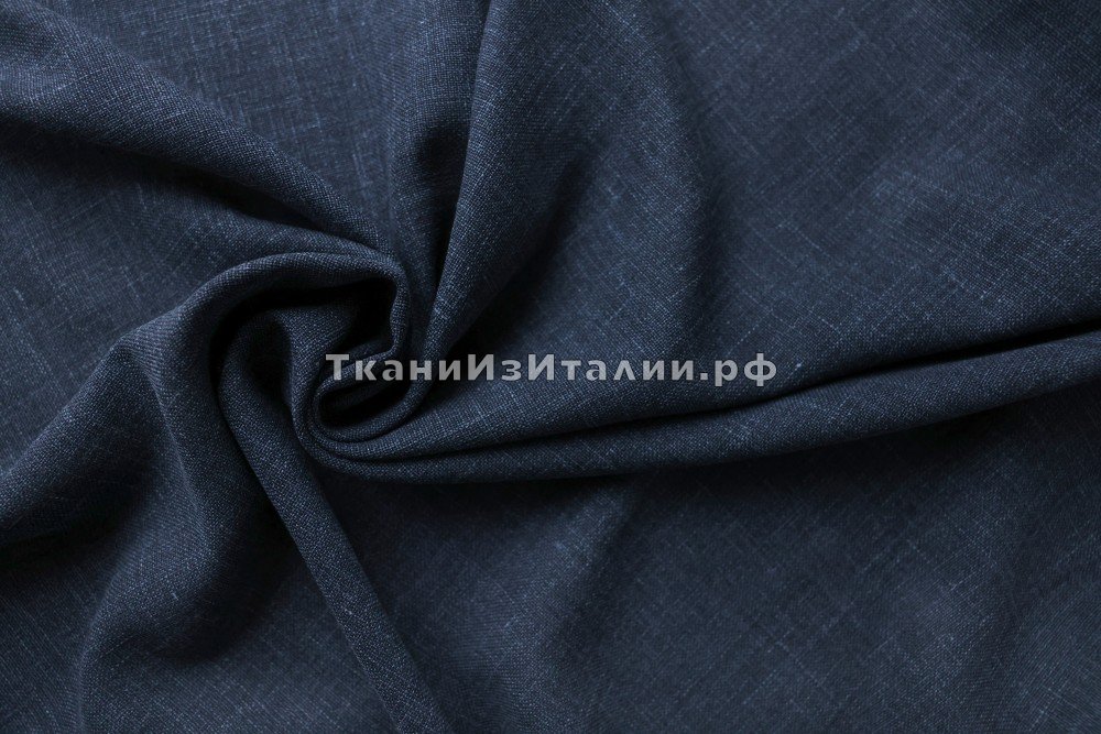 ткань синяя шерсть с шелком меланж, костюмно-плательная шерсть однотонная синяя Италия