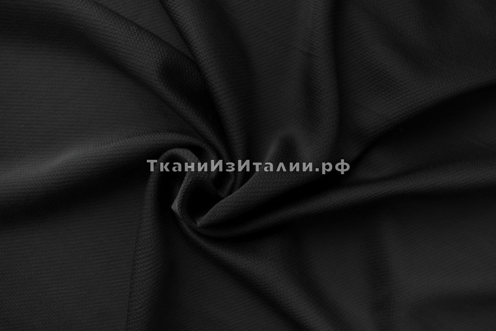 ткань черная шерсть жаккард, костюмно-плательная шерсть однотонная черная Италия