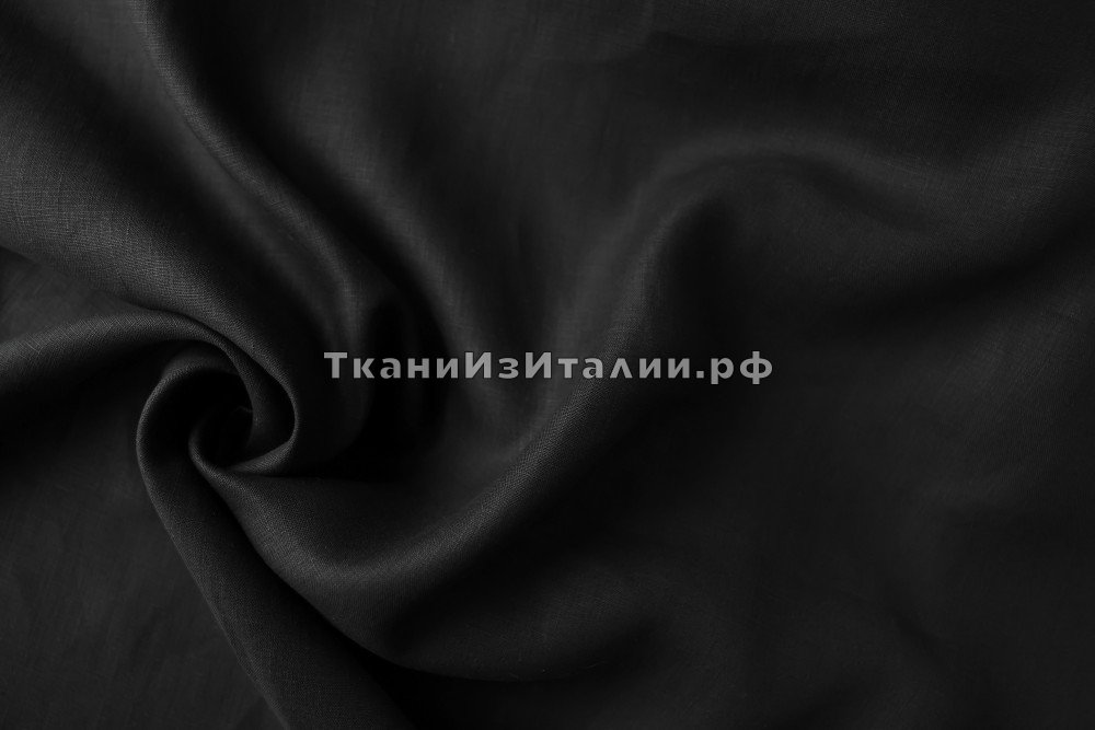 ткань черный лен, костюмно-плательная лен однотонная черная