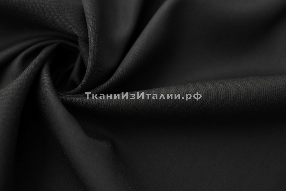 ткань черная шерсть с эластаном, костюмно-плательная шерсть однотонная черная Италия