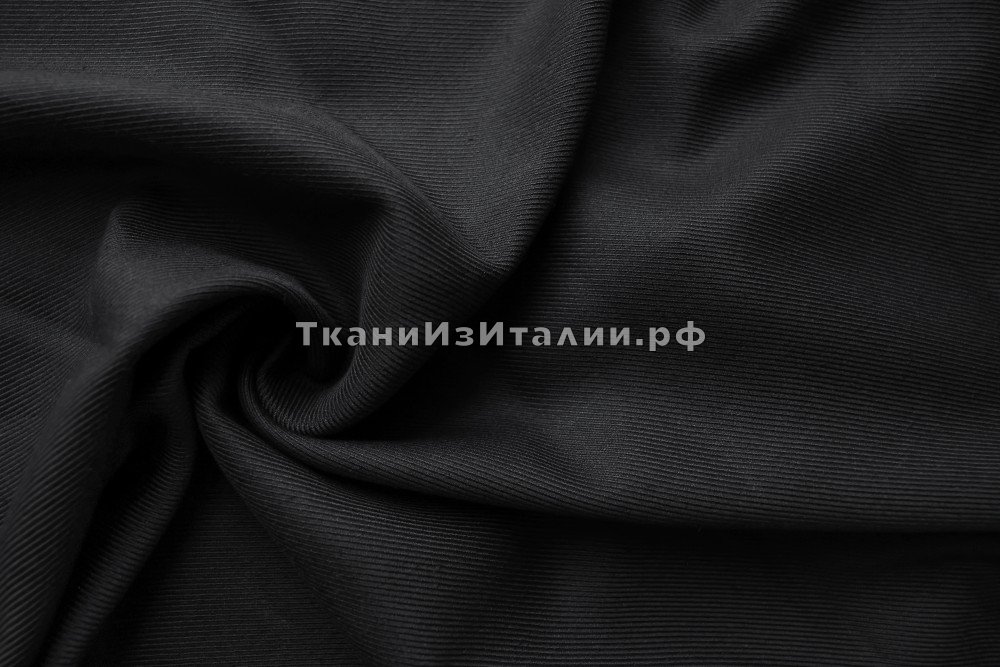 ткань плотный хлопок с вискозой в рубчик, костюмно-плательная хлопок однотонная черная Италия