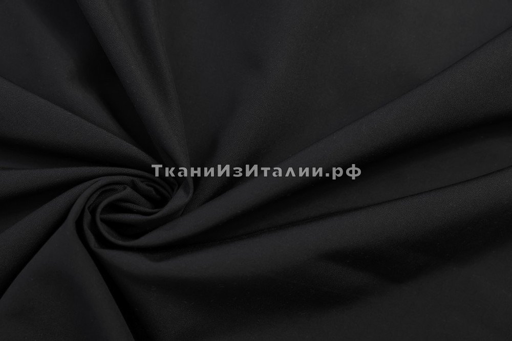 ткань черная шерсть с хлопком, костюмно-плательная шерсть однотонная черная Италия