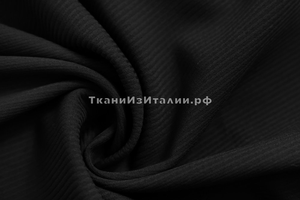 ткань черная шерсть в рубчик, костюмно-плательная шерсть однотонная черная Италия