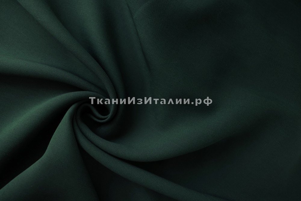 ткань темно-зеленая креповая шерсть, костюмно-плательная шерсть однотонная зеленая Италия