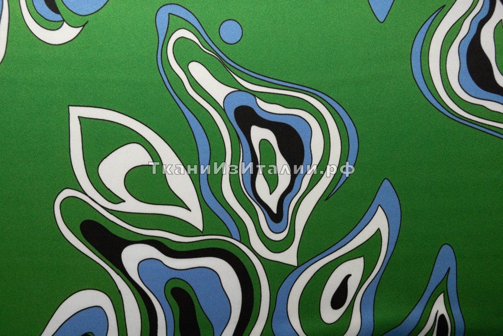 ткань ярко-зеленый атлас с абстрактными цветами от Carnet для Ungaro, атлас шелк иные зеленая Италия